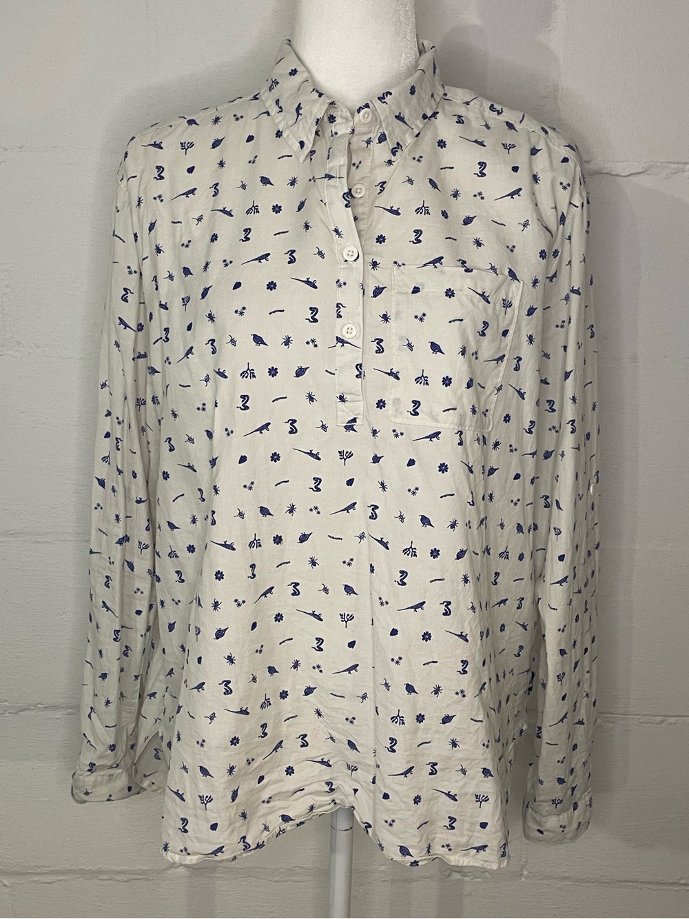 The North Face Cream Button-Up Shirt with Blue Micro Motif